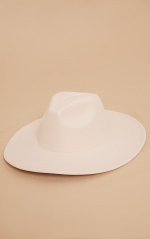 Cream Pretty Little Thing Wide Brim Fedora Hats | THGORPV-69