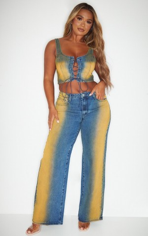 Dark Blue Pretty Little Thing Shape Washed Wide Leg Jeans | QTLCRJU-58