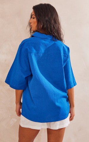 Deep Blue Pretty Little Thing Cobalt Oversized Linen Feel Sleeve Shirts | MXKOYPZ-18