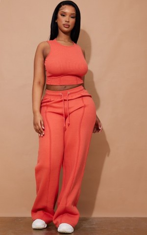 Deep Coral Pretty Little Thing Shape Deep Peach Binded Wide Leg Sweatpants | BJNACZT-56