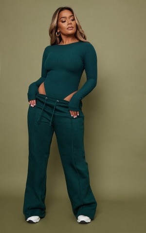 Deep Green Pretty Little Thing Shape Pine Binded Wide Leg Sweatpants | IYPMHFC-38