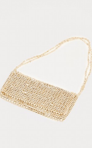 Gold Pretty Little Thing Beaded Shoulder Bags | GARUDBQ-60