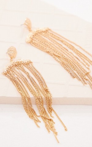 Gold Pretty Little Thing Extreme Tassel Statement Jewelry | UZBVJHA-10