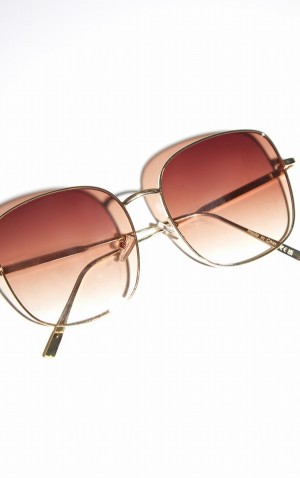 Gold Pretty Little Thing Metal Tort Oversized Frame Sunglasses | FYAXORE-35