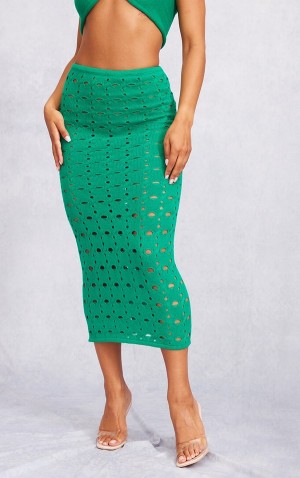 Green Pretty Little Thing Hole Detail Knitted Skirts | SKGNHCZ-54