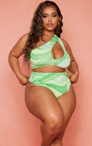 Green Pretty Little Thing Plus One Shoulder Bikini Tops | KQARJOU-71