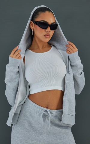 Grey Pretty Little Thing Ash Oversized Zip Up Hooded Hoodie | SHRTQJZ-47