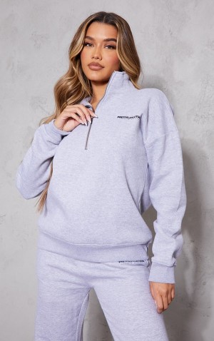 Grey Pretty Little Thing Ash Print Zip Up Sweatshirts | TMVQOWH-60