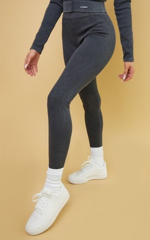 Grey Pretty Little Thing Charcoal Acid Wash Rib Seamless High Waist Gym Leggings | XGJFZRA-26