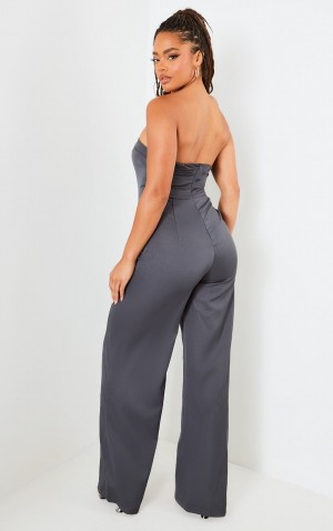 Grey Pretty Little Thing Charcoal Buckle Detail TailoWoven Jumpsuits | AXULDCR-45