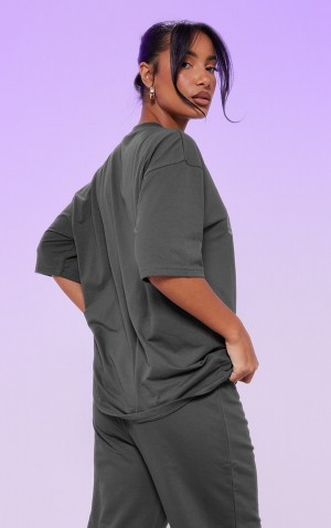 Grey Pretty Little Thing Charcoal Graphic Printed Oversized Longline T-shirts | FYVLHKN-21