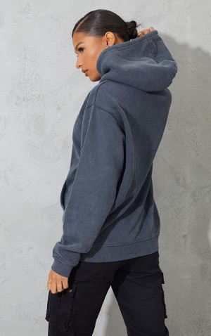 Grey Pretty Little Thing Charcoal Overdye Washed Hoodie | DGSUXHM-18