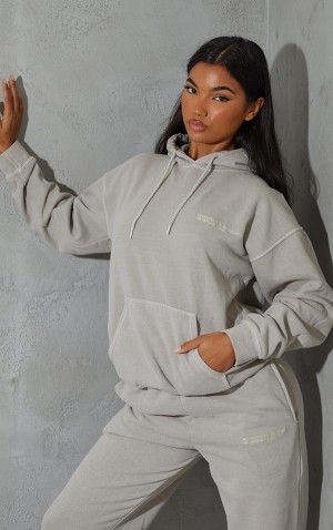 Grey Pretty Little Thing Est 2012 Washed Hoodie | AWRQJTG-78