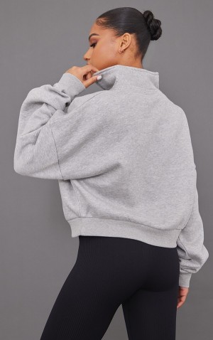 Grey Pretty Little Thing Marl Panel Pocket Detail Funnel Neck Sweatshirts | LXUMPFZ-80