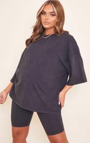 Grey Pretty Little Thing Maternity Acid Wash Oversized Cotton T-shirts | FGADEQR-84