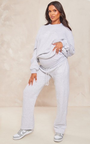 Grey Pretty Little Thing Maternity Ash EmbroideWide Leg Sweatpants | IUSLJWR-73