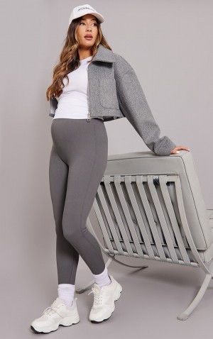 Grey Pretty Little Thing Maternity Charcoal Snatched Rib Leggings | FZHMYCL-35