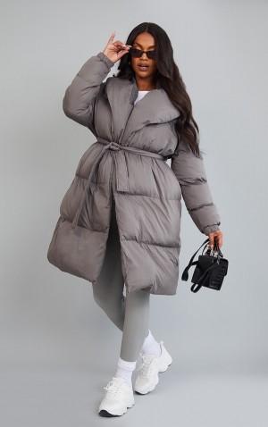 Grey Pretty Little Thing Maternity Oversized Collar ed Longline Puffer Jackets | HYBJREP-01