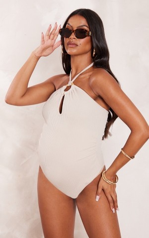 Grey Pretty Little Thing Maternity Stone TextuDetail Swimsuits | KBGLOFX-47