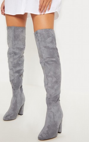 Grey Pretty Little Thing Over The Knee Behati Boots | ZSDKMLO-41