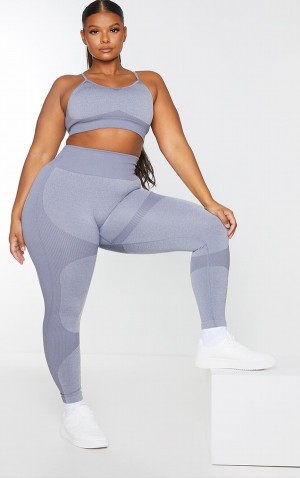 Grey Pretty Little Thing Plus Charcoal Seamless 2 Tone Contour Leggings | LKZHDEY-52