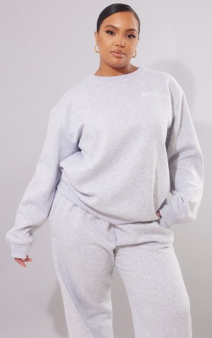 Grey Pretty Little Thing Plus Mix Match Printed Oversized Sweatshirts | YXSKECI-10