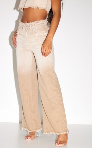 Grey Pretty Little Thing Stone Ombre Frayed Wide Leg Jeans | HUKZFIX-67