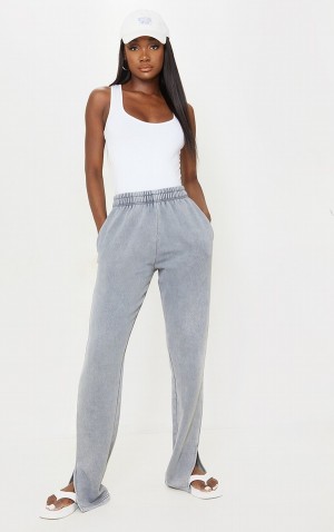 Grey Pretty Little Thing Tall Washed Split Hem Sweatpants | ABZGVTH-26