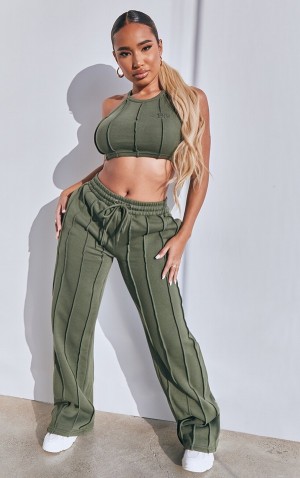 Khaki Pretty Little Thing Shape Seam Detail Wide Leg Sweatpants | PYEQWHZ-76