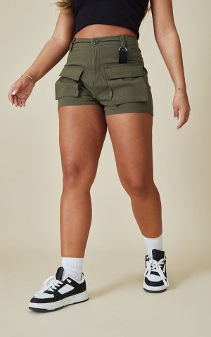 Khaki Pretty Little Thing Utility Buckle Detail Cargo Shorts | LOASIRH-85