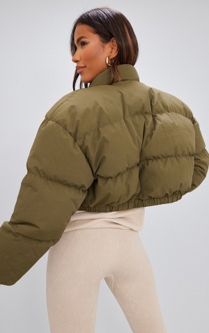 Khaki Pretty Little Thing Utility Pocket Detail Cropped Bomber Jackets | JTFPLUO-02