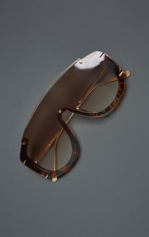 Leopard Pretty Little Thing Tortoiseshell Frameless Metal Hardware Visor Sunglasses | RJQYKCO-36