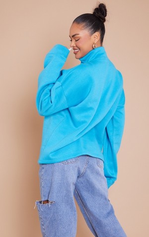 Light Blue Pretty Little Thing Bright Oversize Half Zip High Neck Sweatshirts | MQXWYGS-48