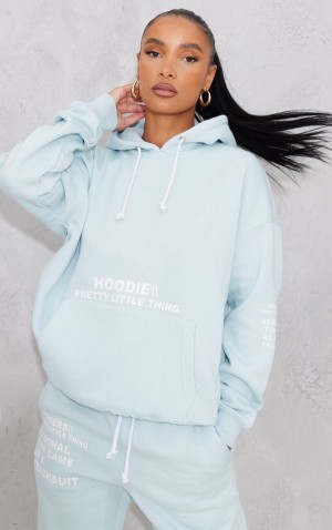 Light Blue Pretty Little Thing Oversized Graphic Printed Pocket Front Hoodie | TQYMPAB-26