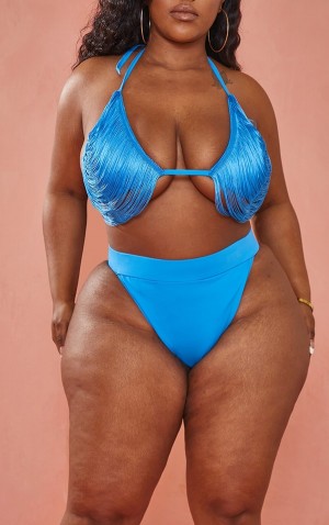 Light Blue Pretty Little Thing Plus Bright High Leg Bikini Bottoms | VPWITMR-97