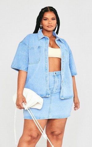 Light Blue / Wash Pretty Little Thing Plus Wash Oversized Shirts | COYDTHZ-31