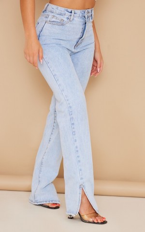 Light Blue / Wash Pretty Little Thing Wash Split Hem With Bum Distress Jeans | FULDMAI-37