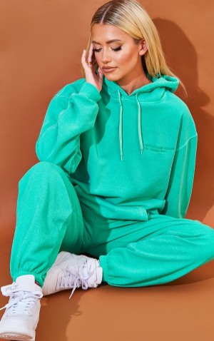 Light Green Pretty Little Thing Est 2012 Washed Hoodie | SZIOFAT-93