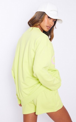 Light Green Pretty Little Thing Lime Graphic Print Oversized Lightweight Sweatshirts | RHXAJVM-14