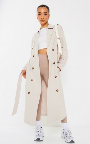 Light Grey Pretty Little Thing Petite Oversized Trench Coats | PJDGHNQ-18