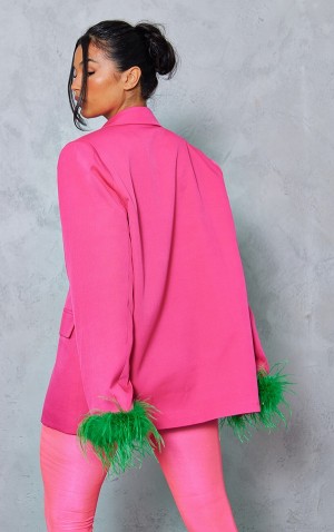 Light Pink Pretty Little Thing Bright Contrast Feather Cuff Detail Oversized Blazers | XWUSRMP-95