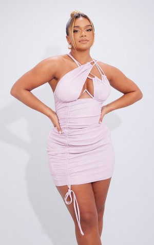 Light Pink Pretty Little Thing Shape Glitter Cup Detail Ruched Side Bodycon Dresses | QVHURTF-43