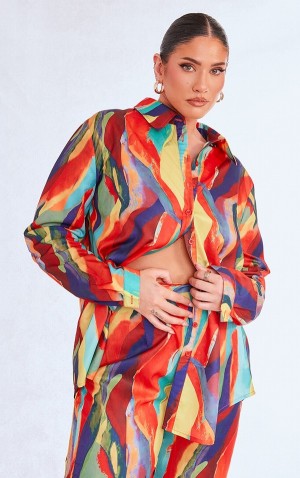 Multicolor Pretty Little Thing Plus Multi Print Oversized Shirts | YOTJIAW-75