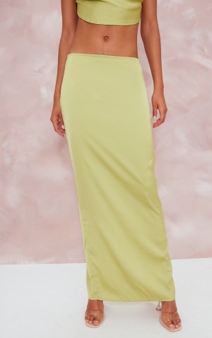 Olive Pretty Little Thing Chartreuse Satin Mid Rise Maxi Skirts | ZQHNXUG-60