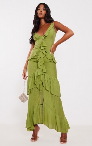 Olive Pretty Little Thing Tall Frill TextuMaxi Dresses | TXSWCUI-75