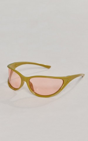 Olive Pretty Little Thing Wrap Around Lens Sporty Visor Sunglasses | BIUKYMQ-26