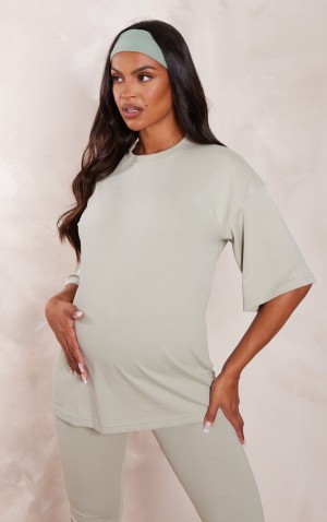 Olive / Green Pretty Little Thing Maternity Sage Oversized T-shirts | DRGNOSQ-52