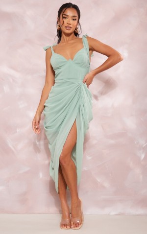 Olive / Green Pretty Little Thing Petite Sage Underwire Detail Draped Dresses | JSLYBFD-32