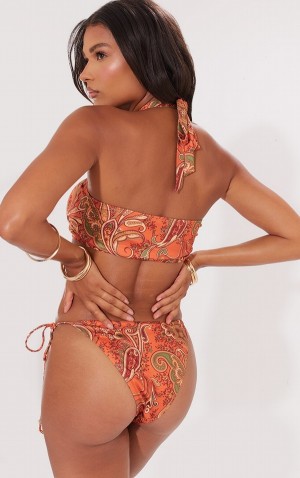 Orange Pretty Little Thing Paisley Print Tie Side Bikini Bottoms | VJOLNIZ-71