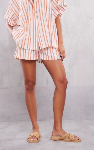 Orange Pretty Little Thing TextuLinen Look Stripe Oversized Linen Shorts | TFNHCVY-31